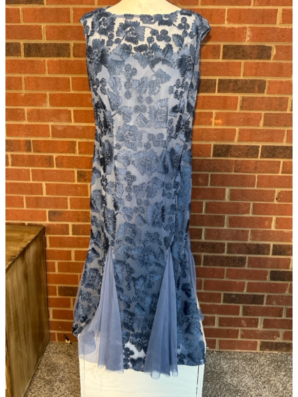 Alex Evenings Dusty Blue  Soutache Stretch Tulle A-Line Gown